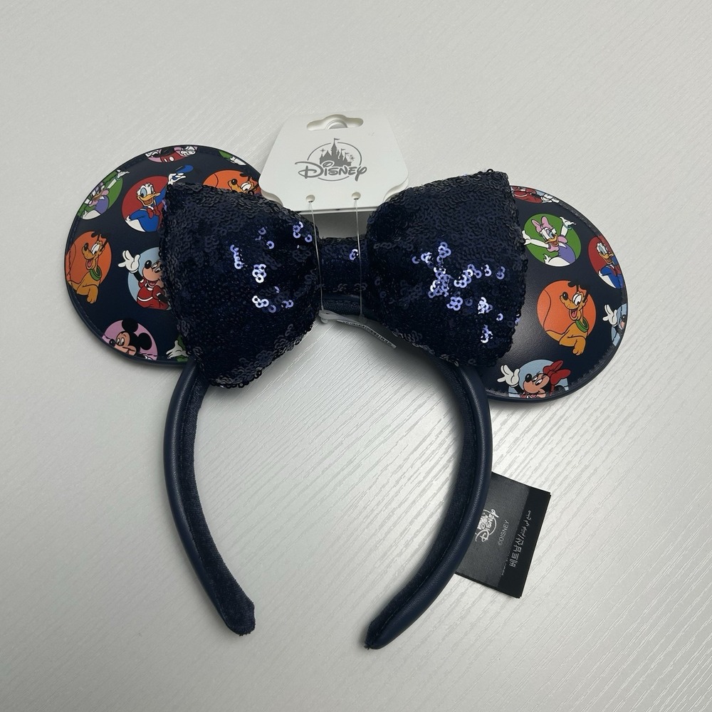 2024 Disney Parks Ears Headband Mickey and Friends Sequined Bow Navy Blue New